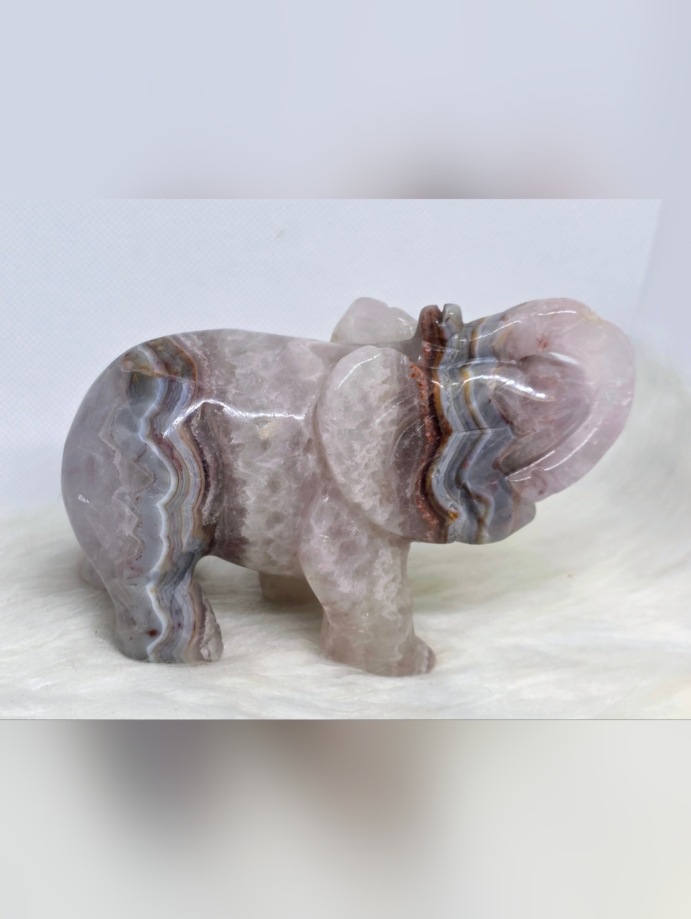 Crazy Lace Agate Amethyst Elephant Carving Large Banded Druzy Crystal Decor - Picture 3 of 8